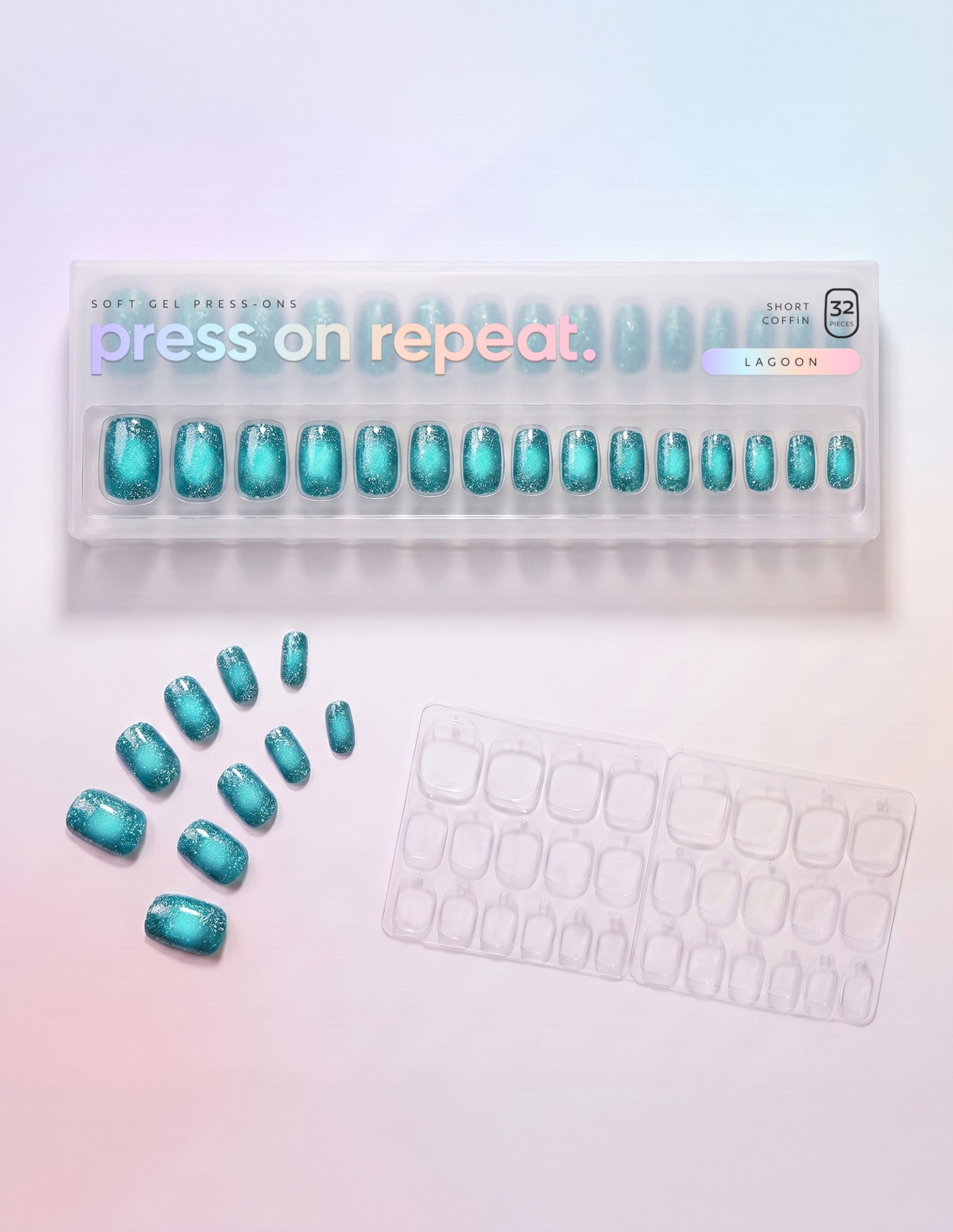 Lagoon press-on nails — Coffin (short) retail box with loose nails and adhesive tabs