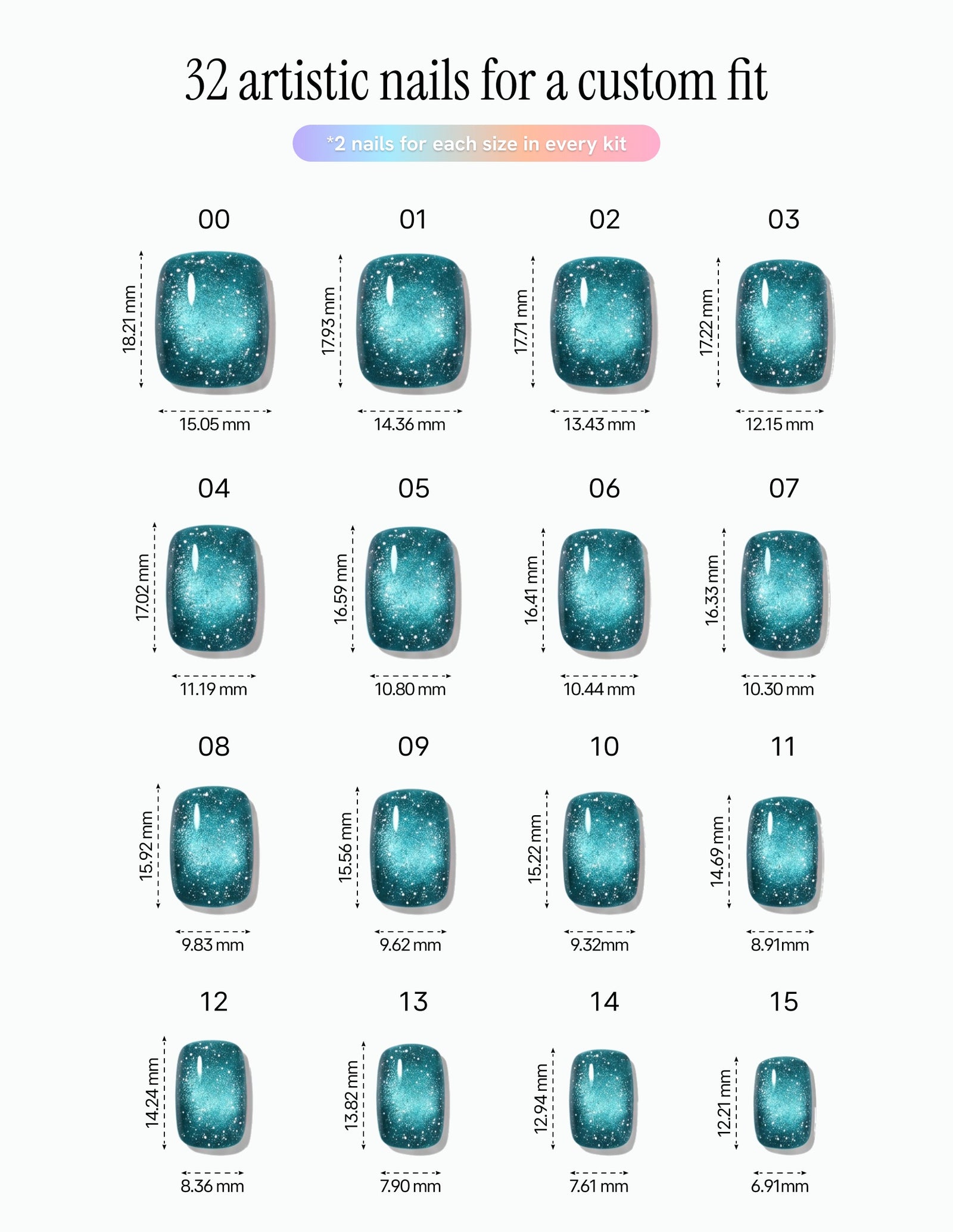 Lagoon — Coffin size chart, 16 sizes with millimetre measurements