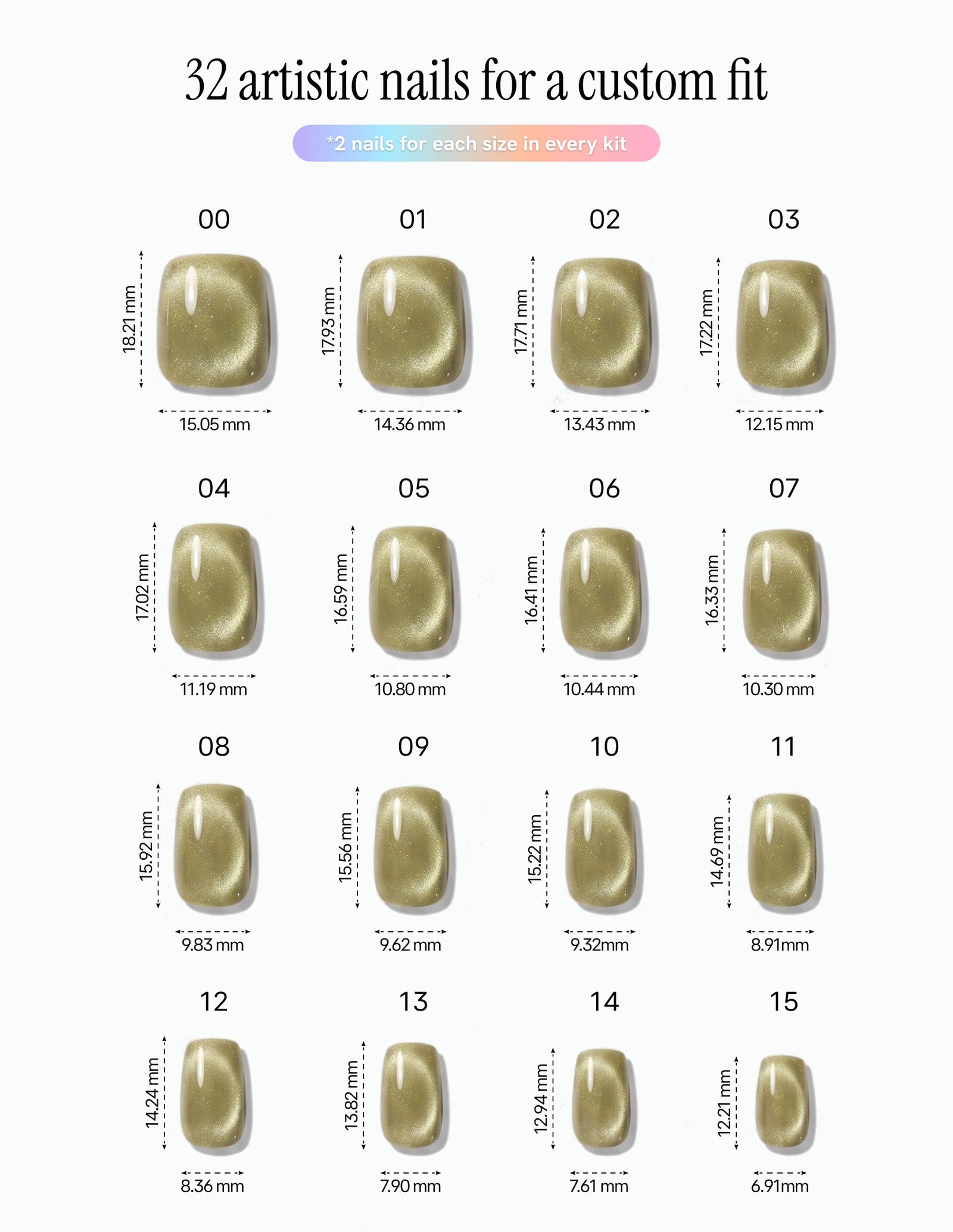 Olive Velvet — Coffin size chart, 16 sizes with millimetre measurements