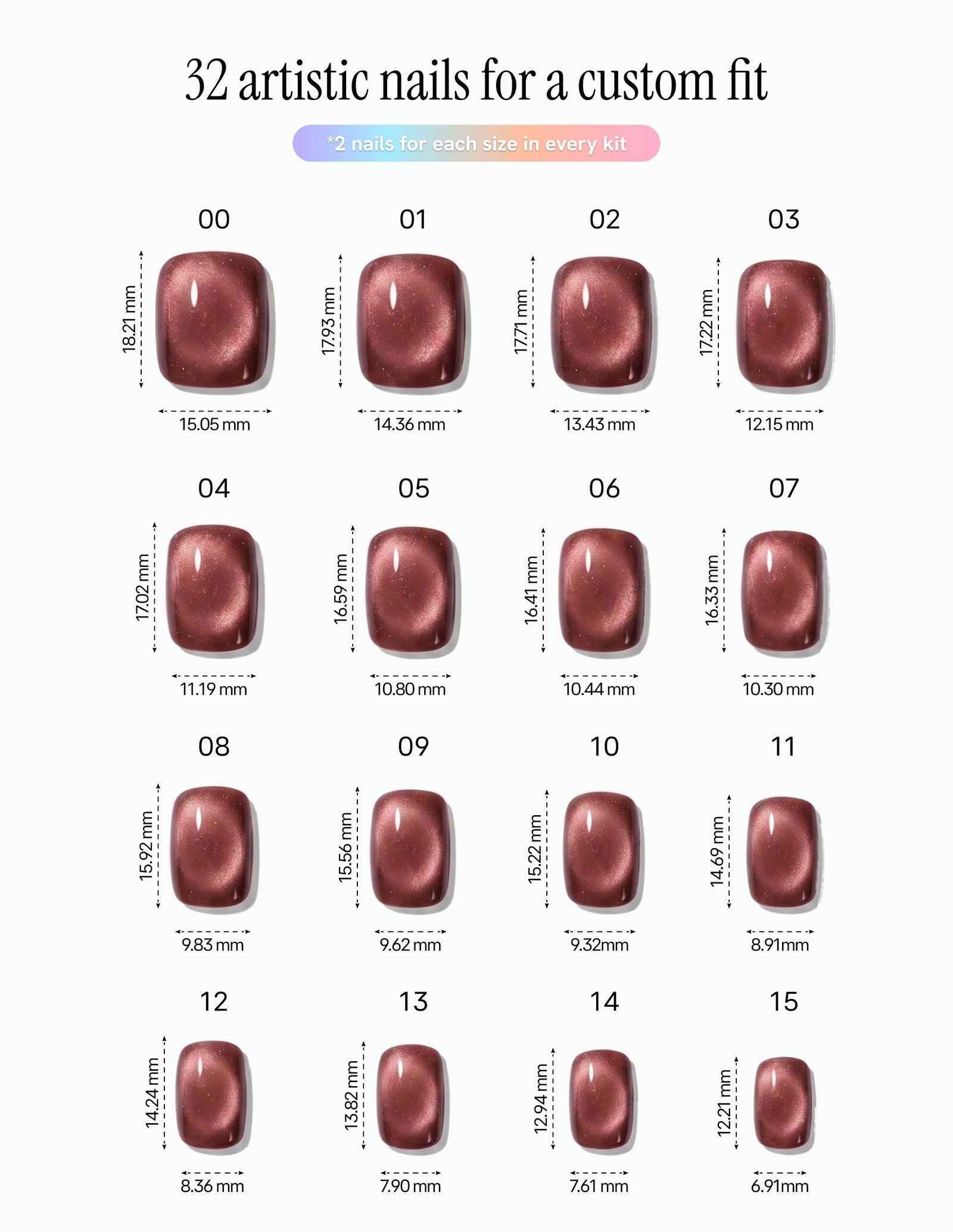 Espresso Velvet — Coffin size chart, 16 sizes with millimetre measurements
