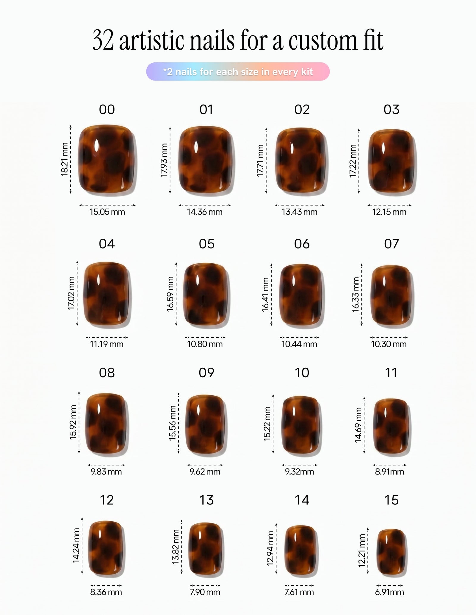 Tortoise — Coffin size chart, 16 sizes with millimetre measurements