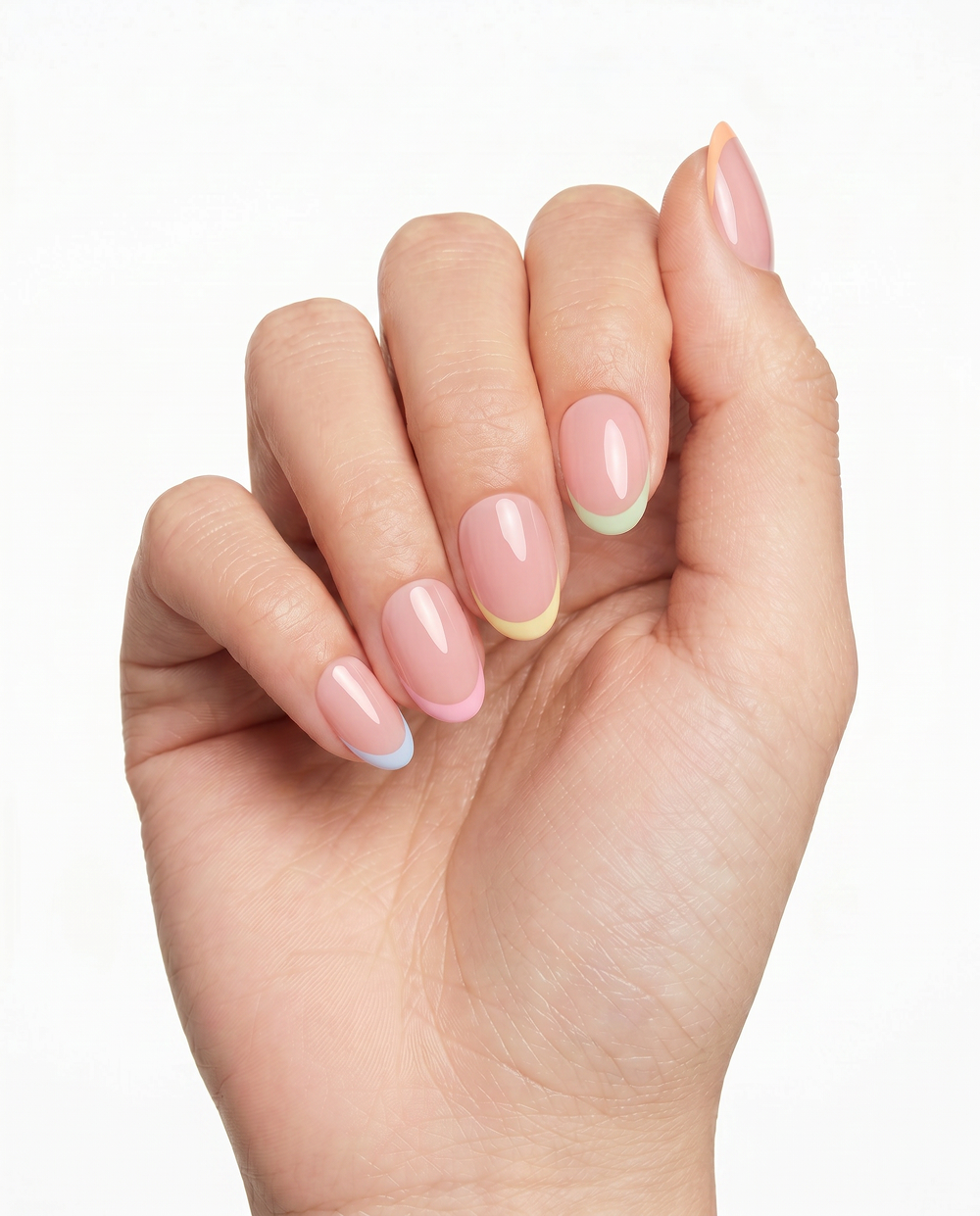 Sorbet Tips press-on nails — Almond (extra-short), White hand
